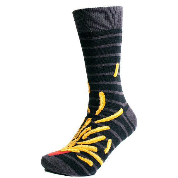 Men's Flying French Fries Novelty Socks- NVS19628-BK - Bundle Bus