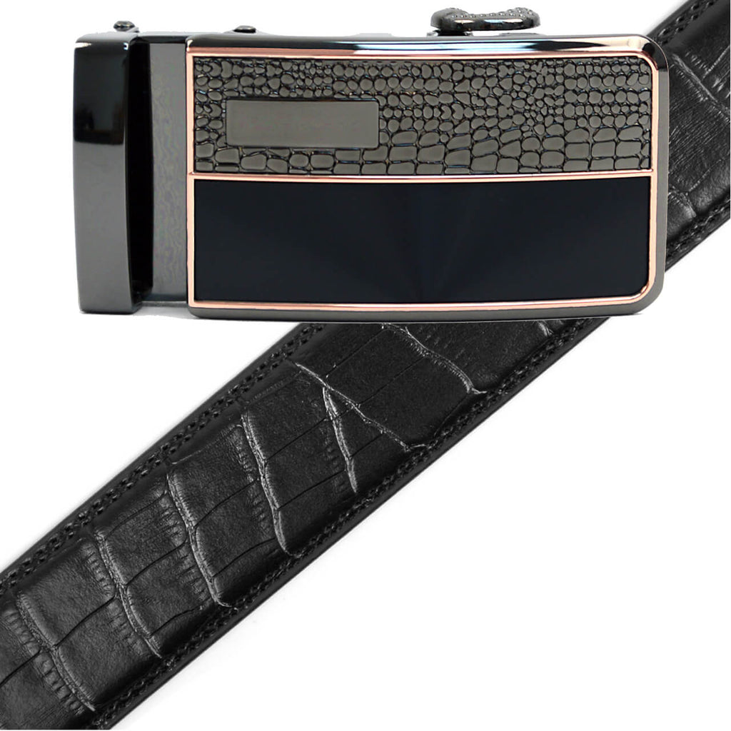 Men's Genuine Leather Sliding Buckle Ratchet Belt MGLBB1 - Bundle Bus