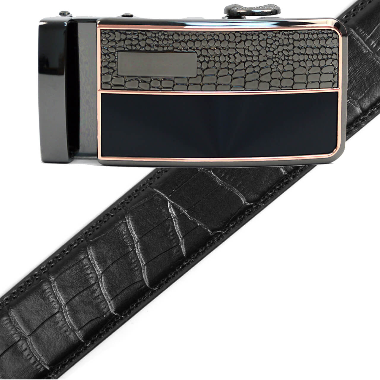 Men's Genuine Leather Sliding Buckle Ratchet Belt MGLBB1 - Bundle Bus