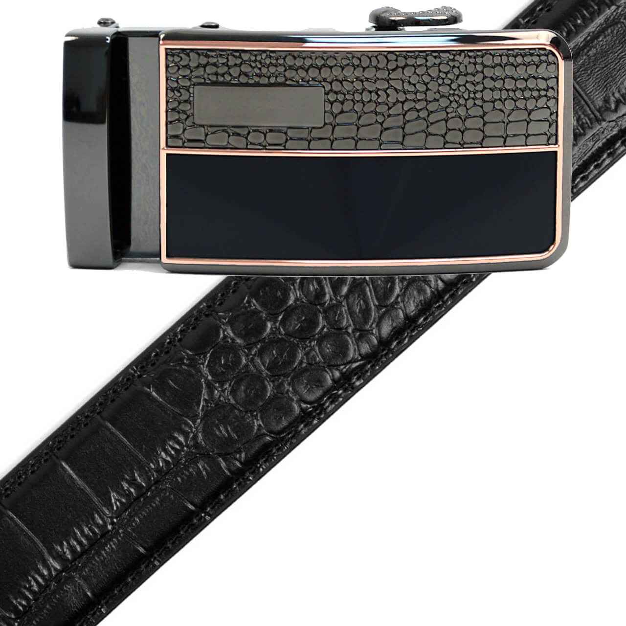 Men's Genuine Leather Sliding Buckle Ratchet Belt MGLBB1 - Bundle Bus