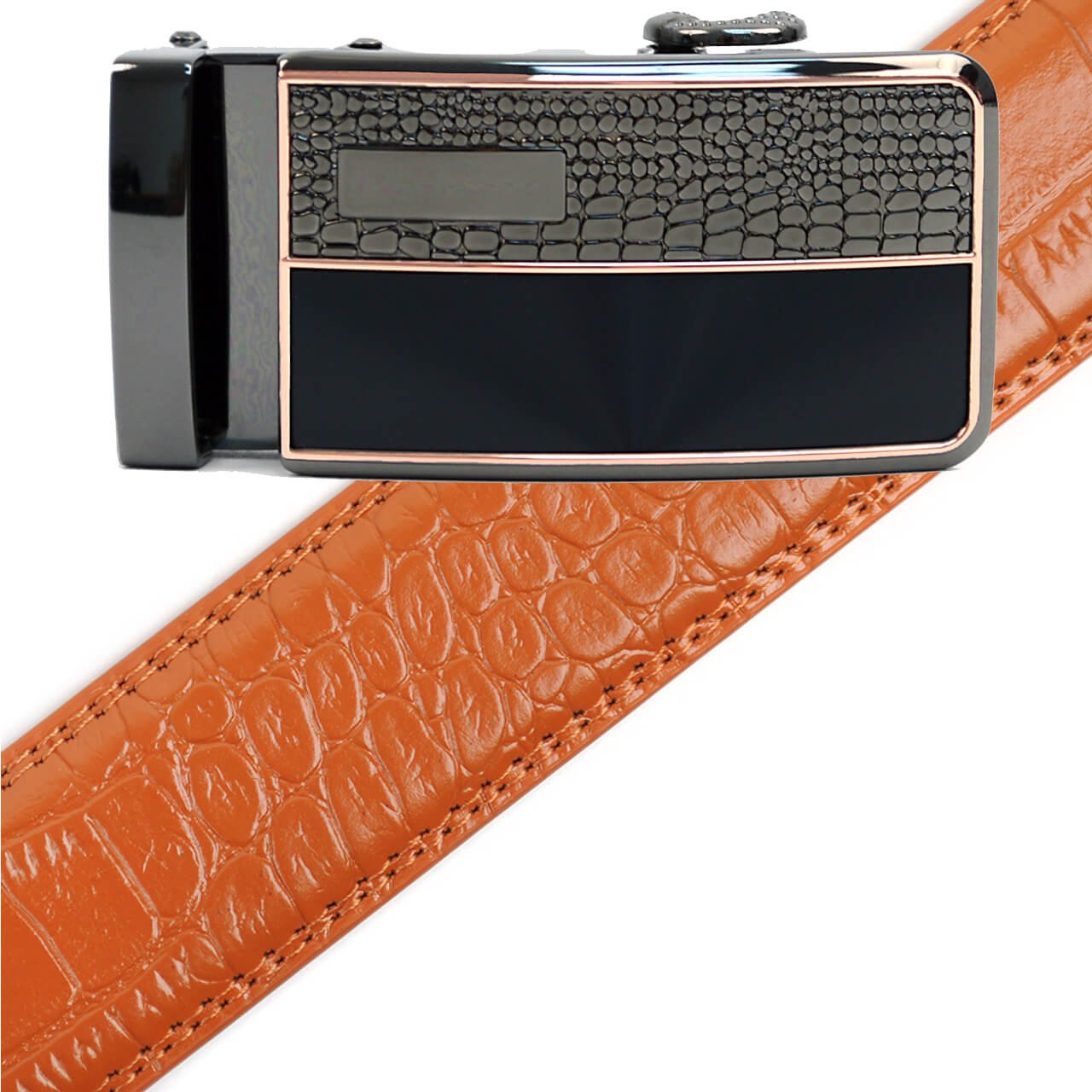Men's Genuine Leather Sliding Buckle Ratchet Belt MGLBB1 - Bundle Bus