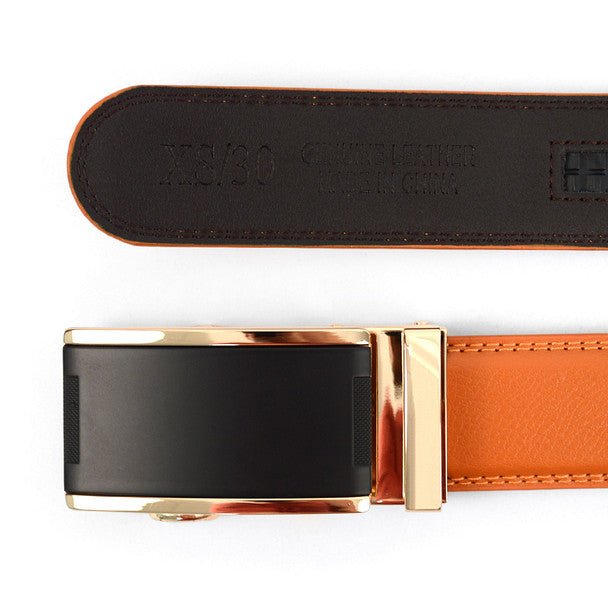 Men's Genuine Leather Sliding Buckle Ratchet Belt MGLBB11 - Bundle Bus