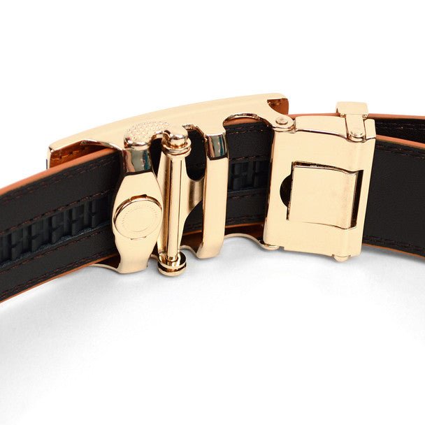 Men's Genuine Leather Sliding Buckle Ratchet Belt MGLBB11 - Bundle Bus