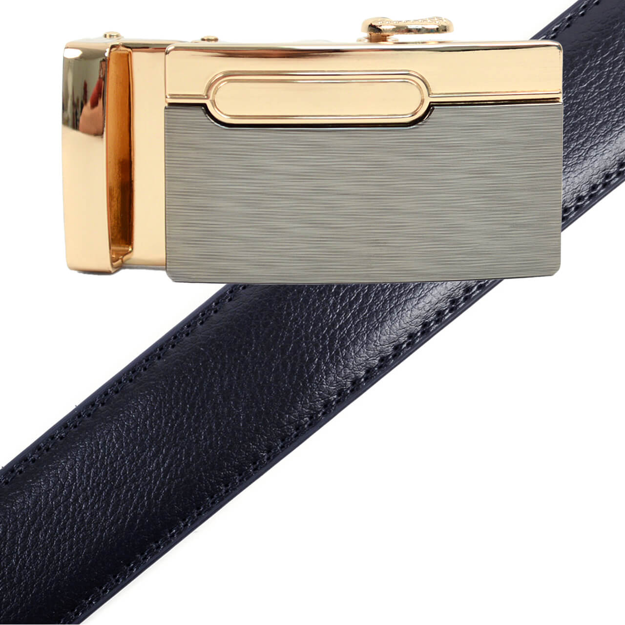 Men's Genuine Leather Sliding Buckle Ratchet Belt MGLBB12 - Bundle Bus