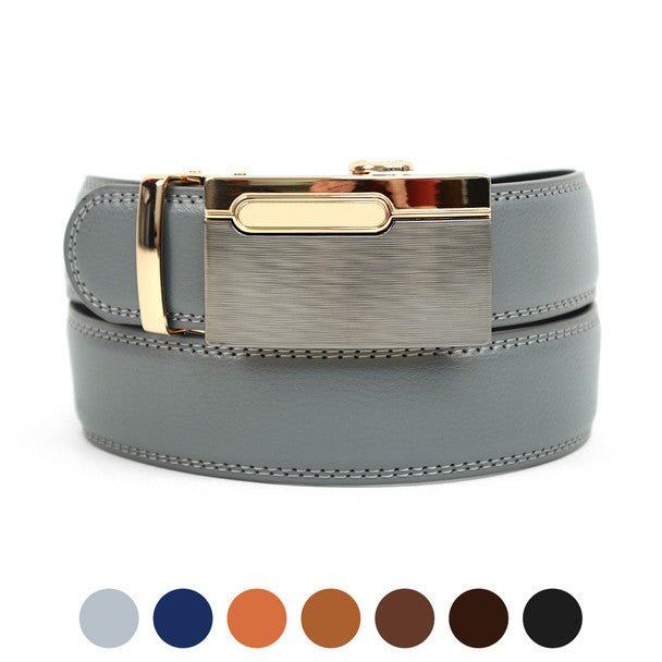Men's Genuine Leather Sliding Buckle Ratchet Belt MGLBB12 - Bundle Bus