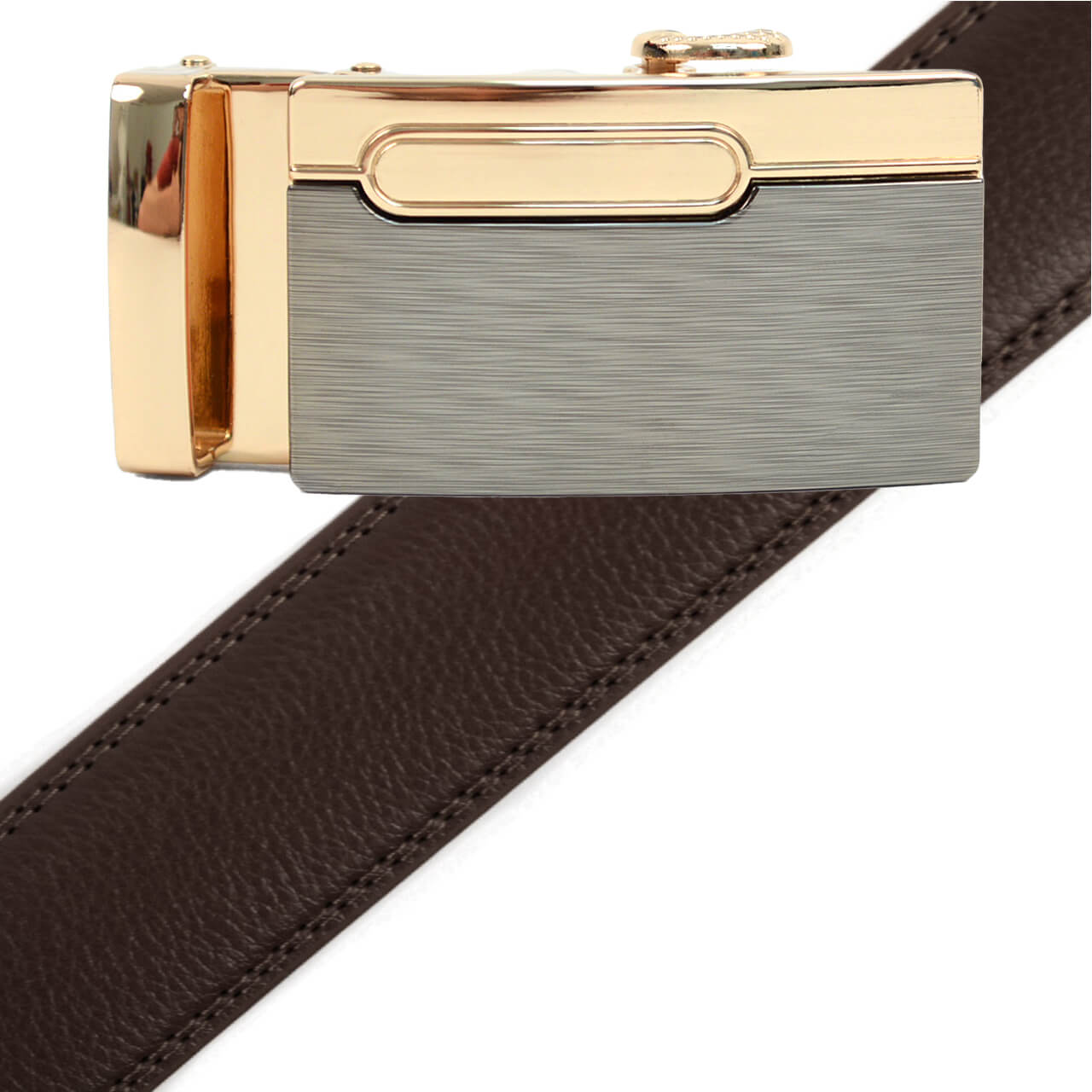 Men's Genuine Leather Sliding Buckle Ratchet Belt MGLBB12 - Bundle Bus