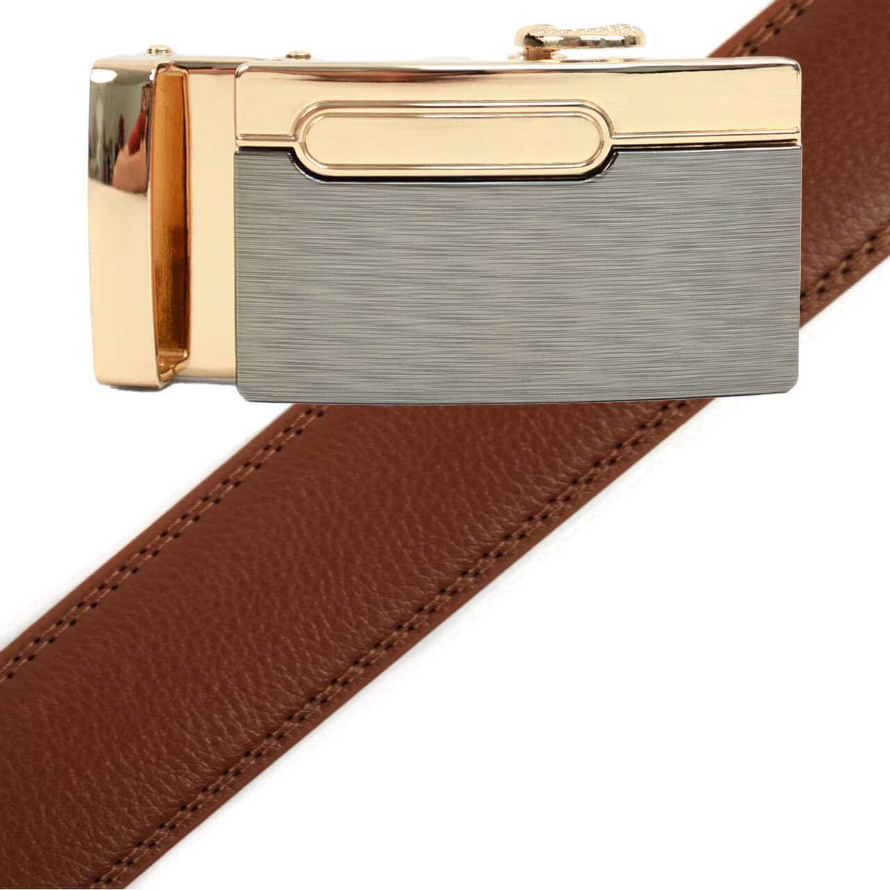 Men's Genuine Leather Sliding Buckle Ratchet Belt MGLBB12 - Bundle Bus