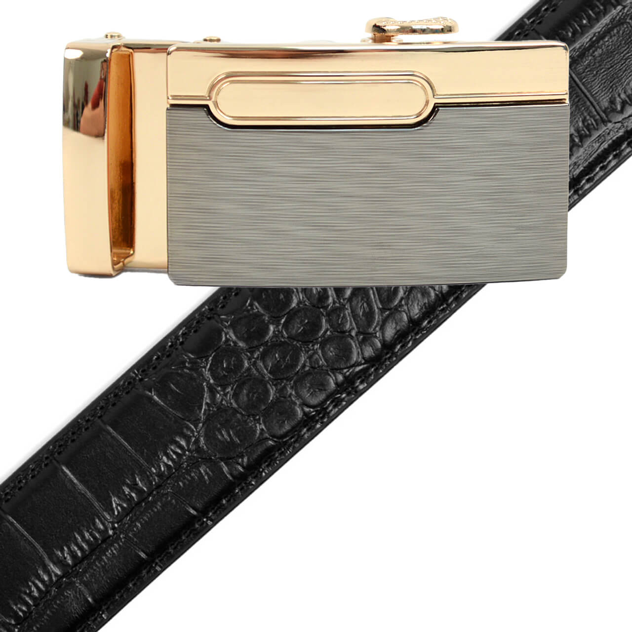 Men's Genuine Leather Sliding Buckle Ratchet Belt MGLBB12 - Bundle Bus