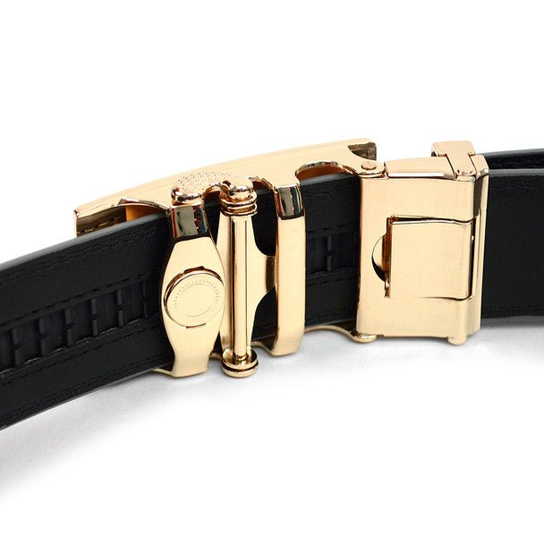 Men's Genuine Leather Sliding Buckle Ratchet Belt MGLBB12 - Bundle Bus