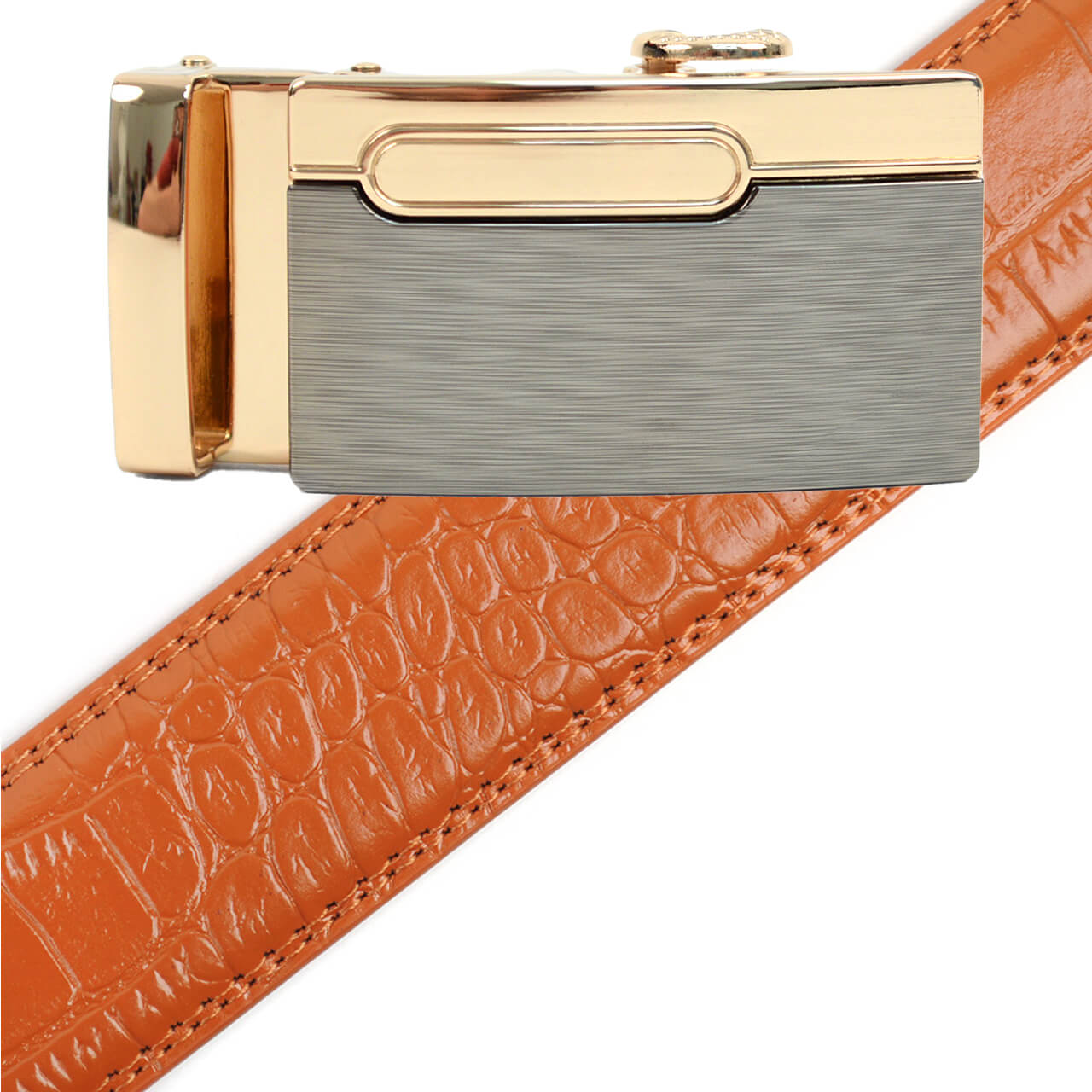 Men's Genuine Leather Sliding Buckle Ratchet Belt MGLBB12 - Bundle Bus