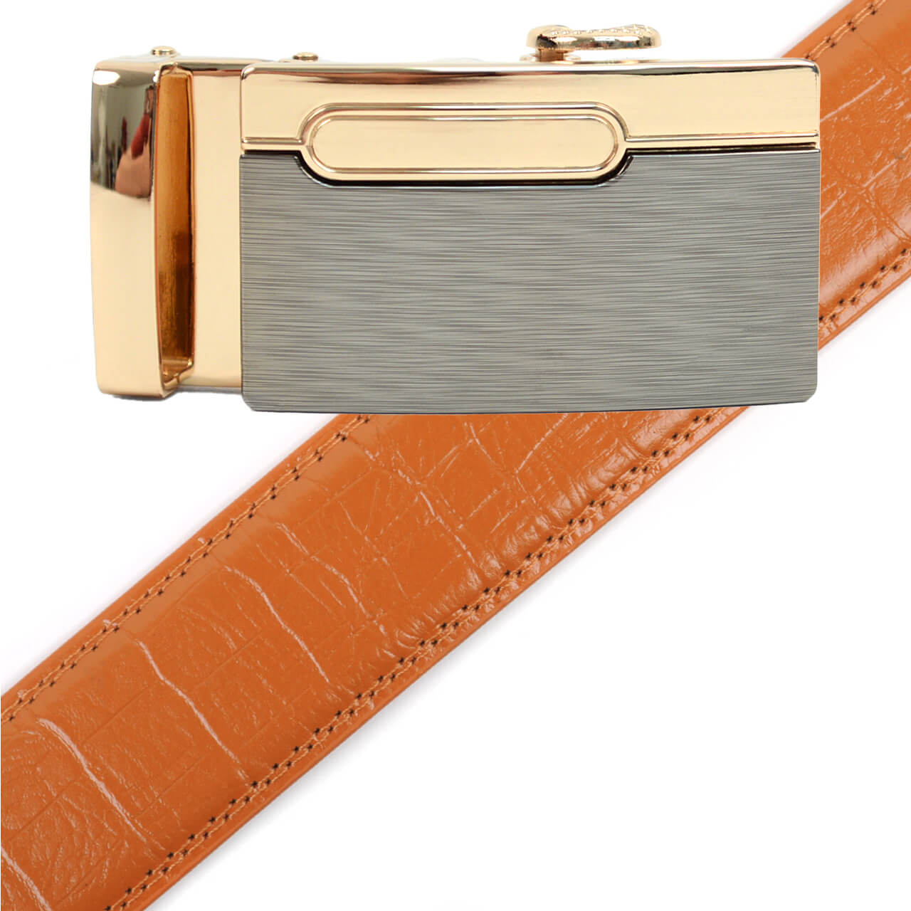 Men's Genuine Leather Sliding Buckle Ratchet Belt MGLBB12 - Bundle Bus