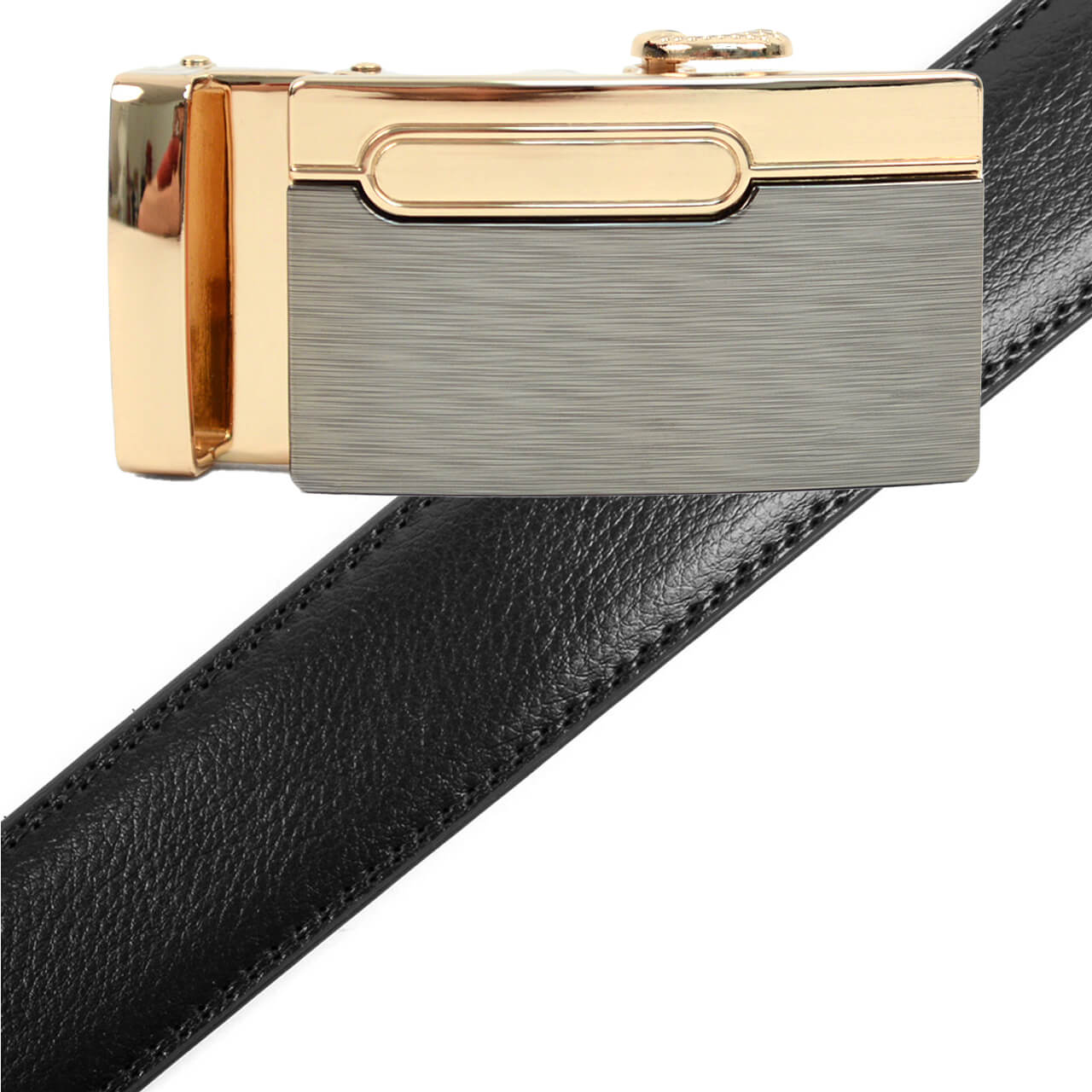 Men's Genuine Leather Sliding Buckle Ratchet Belt MGLBB12 - Bundle Bus