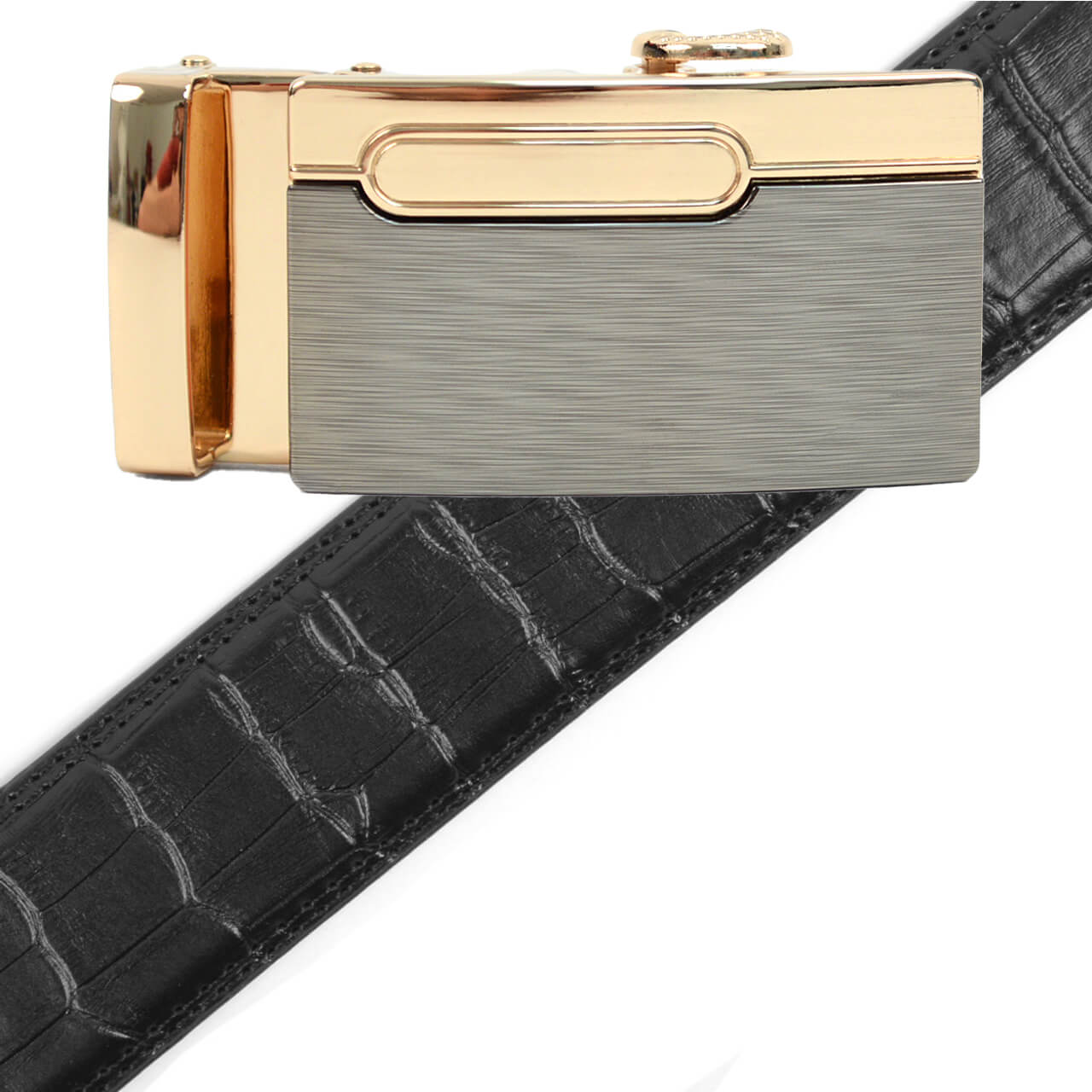 Men's Genuine Leather Sliding Buckle Ratchet Belt MGLBB12 - Bundle Bus
