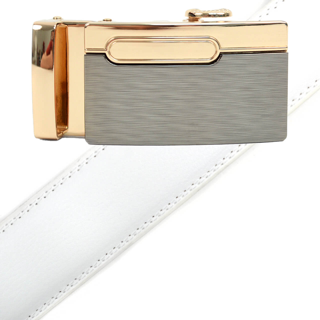 Men's Genuine Leather Sliding Buckle Ratchet Belt MGLBB12 - Bundle Bus