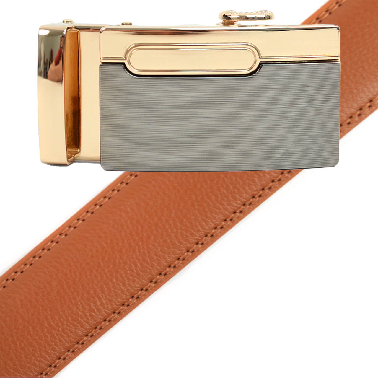 Men's Genuine Leather Sliding Buckle Ratchet Belt MGLBB12 - Bundle Bus