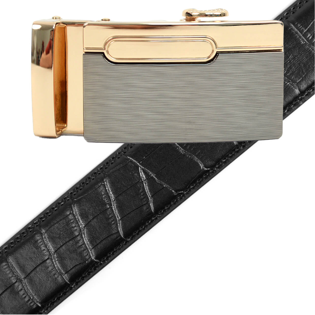 Men's Genuine Leather Sliding Buckle Ratchet Belt MGLBB12 - Bundle Bus