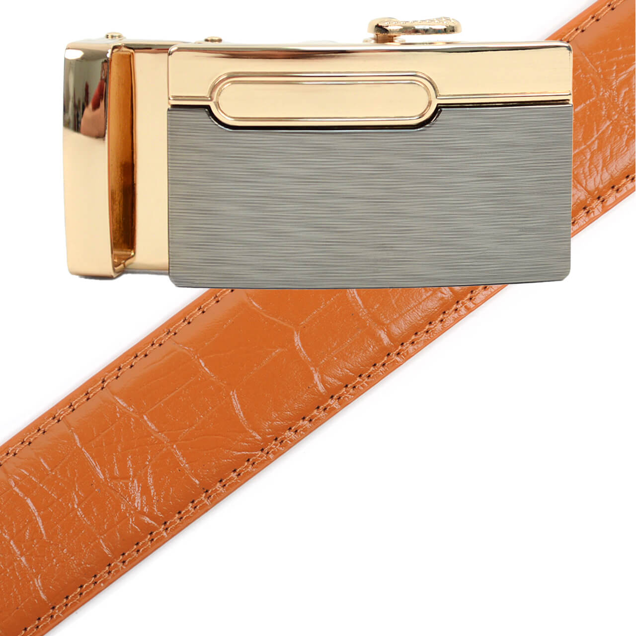 Men's Genuine Leather Sliding Buckle Ratchet Belt MGLBB12 - Bundle Bus