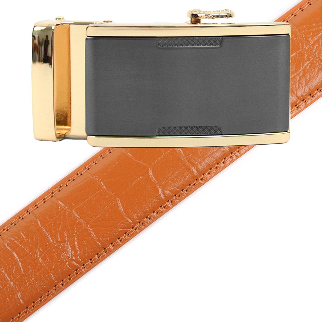 Men's Genuine Leather Sliding Buckle Ratchet Belt - MGLBB14 - Bundle Bus