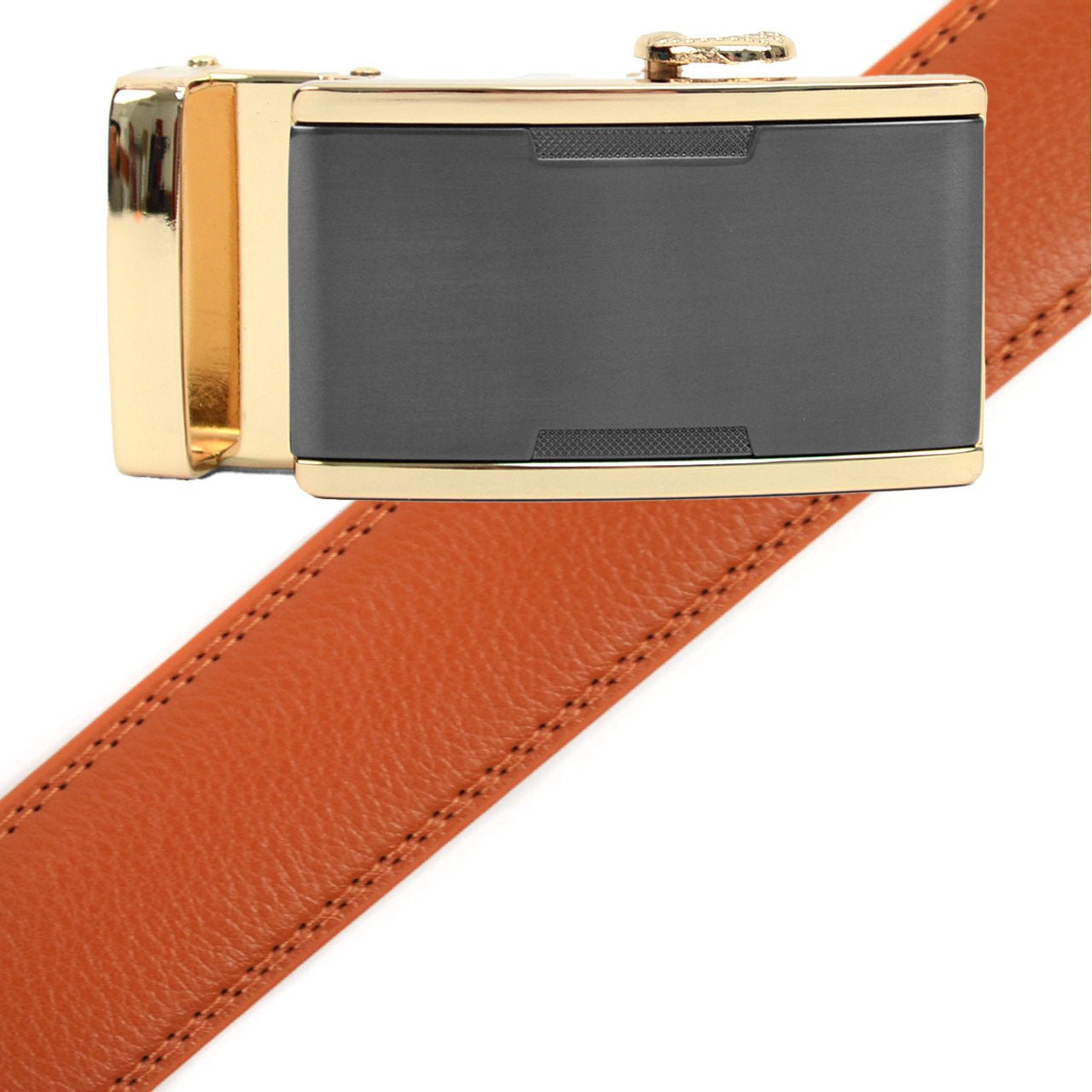 Men's Genuine Leather Sliding Buckle Ratchet Belt - MGLBB14 - Bundle Bus