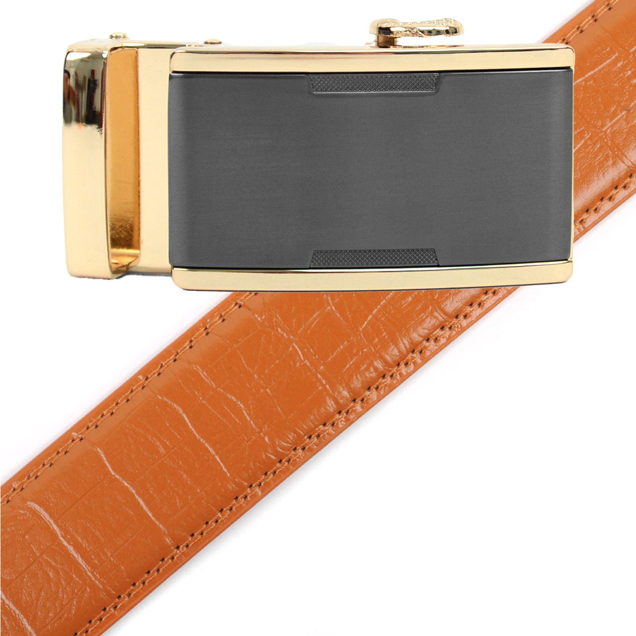 Men's Genuine Leather Sliding Buckle Ratchet Belt - MGLBB14 - Bundle Bus