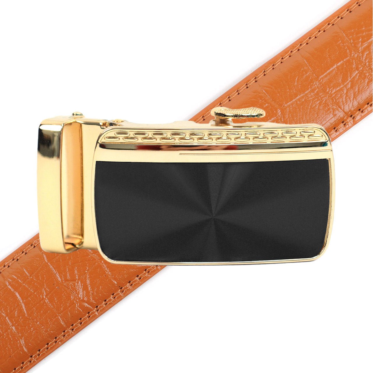 Men's Genuine Leather Sliding Buckle Ratchet Belt - MGLBB16 - Bundle Bus