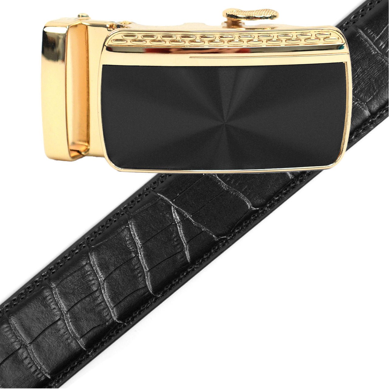 Men's Genuine Leather Sliding Buckle Ratchet Belt - MGLBB16 - Bundle Bus