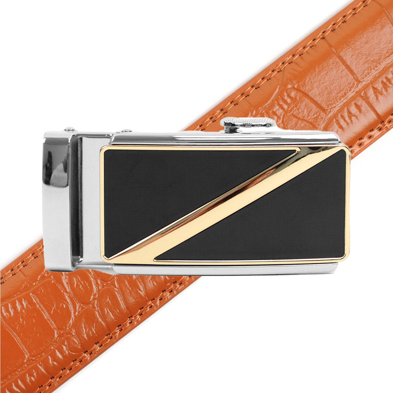 Men's Genuine Leather Sliding Buckle Ratchet Belt MGLBB17 - Bundle Bus