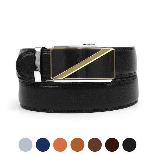 Men's Genuine Leather Sliding Buckle Ratchet Belt MGLBB17 - Bundle Bus