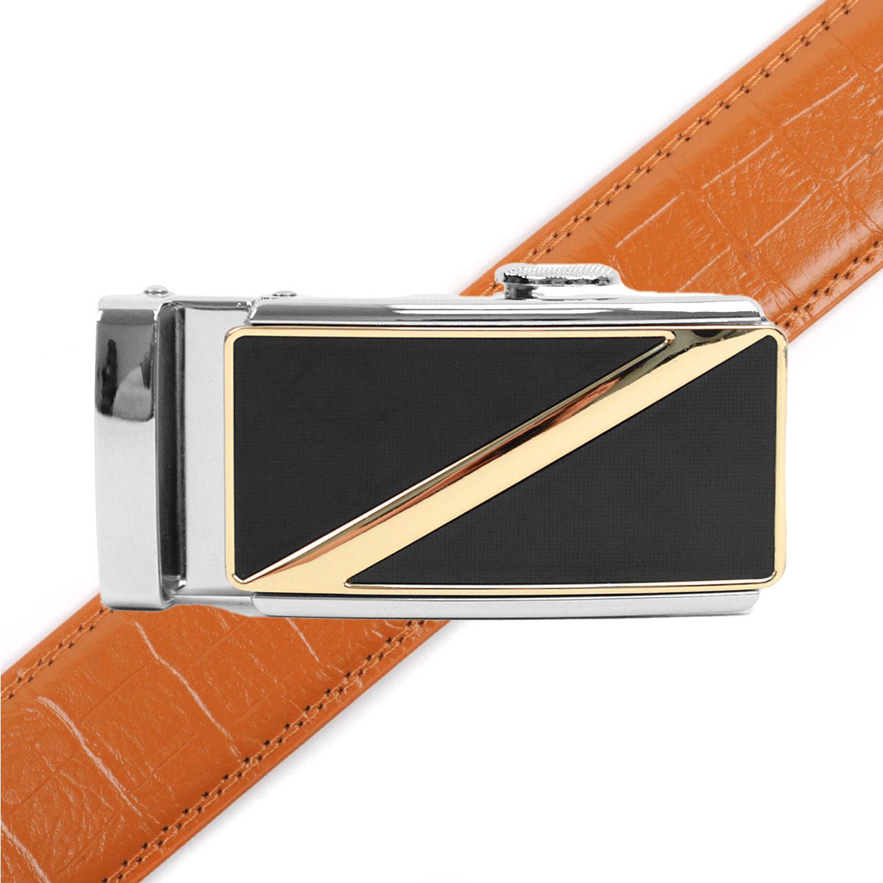 Men's Genuine Leather Sliding Buckle Ratchet Belt MGLBB17 - Bundle Bus