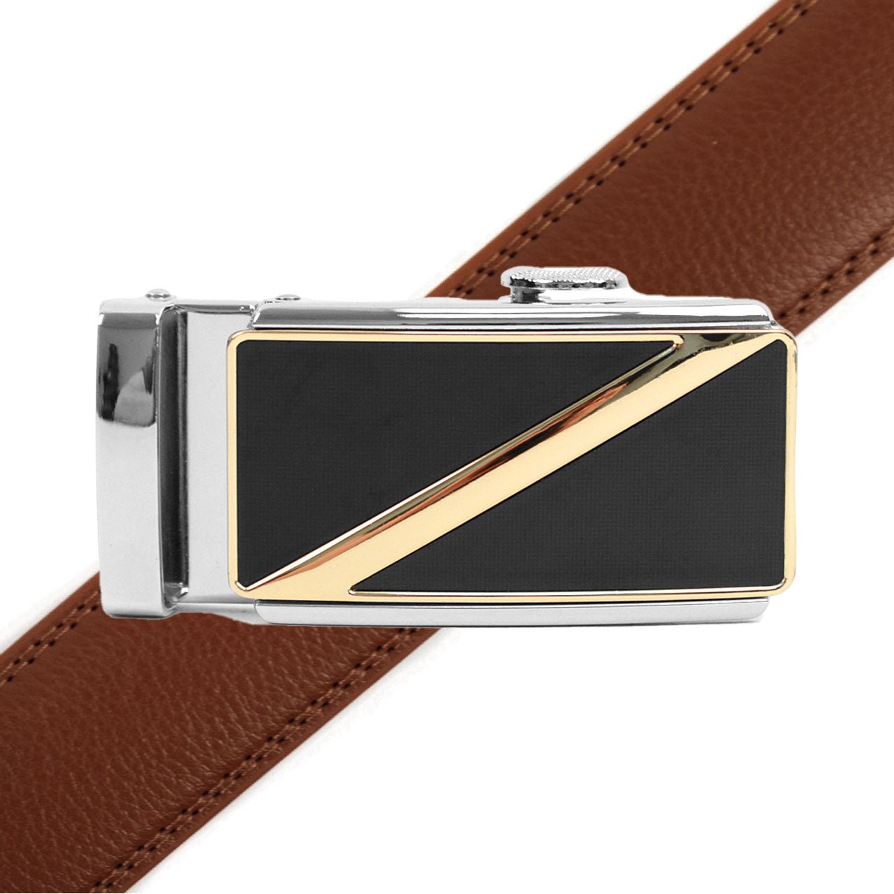 Men's Genuine Leather Sliding Buckle Ratchet Belt MGLBB17 - Bundle Bus