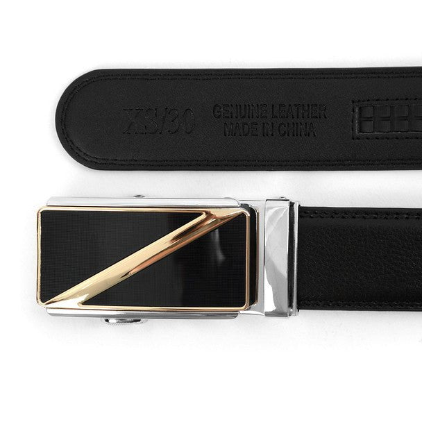 Men's Genuine Leather Sliding Buckle Ratchet Belt MGLBB17 - Bundle Bus