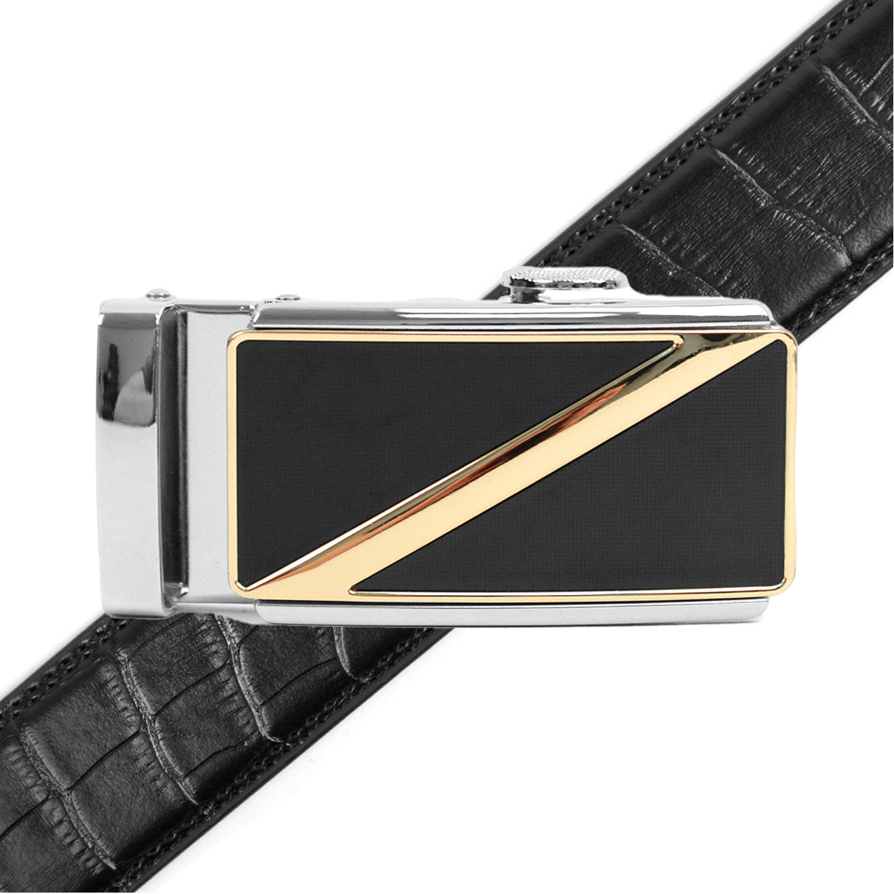 Men's Genuine Leather Sliding Buckle Ratchet Belt MGLBB17 - Bundle Bus
