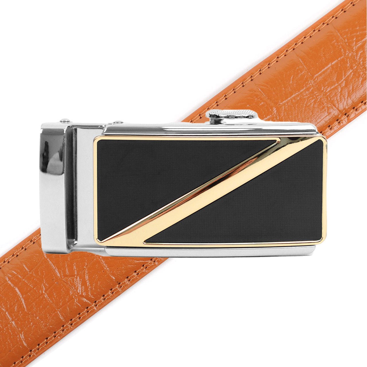 Men's Genuine Leather Sliding Buckle Ratchet Belt MGLBB17 - Bundle Bus