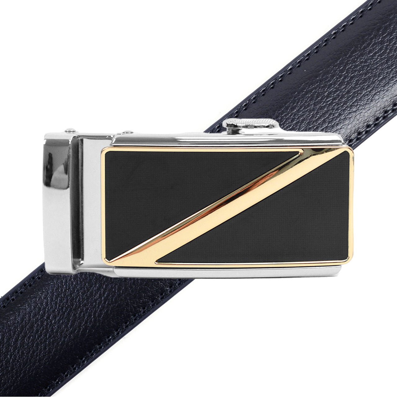 Men's Genuine Leather Sliding Buckle Ratchet Belt MGLBB17 - Bundle Bus