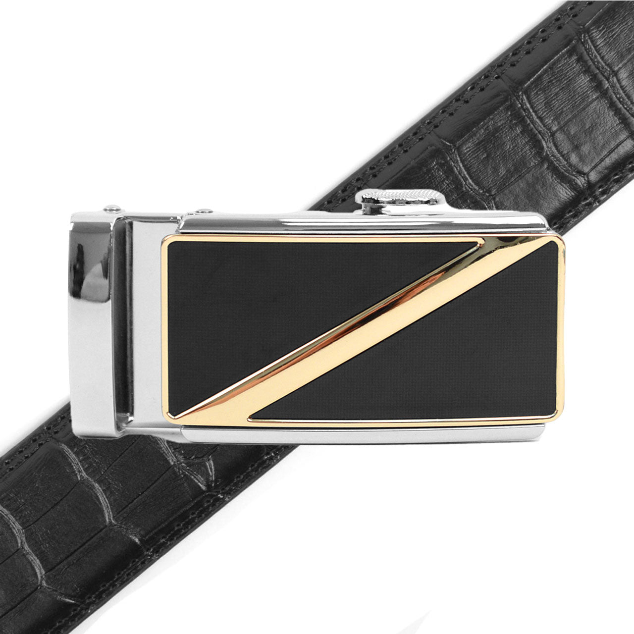 Men's Genuine Leather Sliding Buckle Ratchet Belt MGLBB17 - Bundle Bus