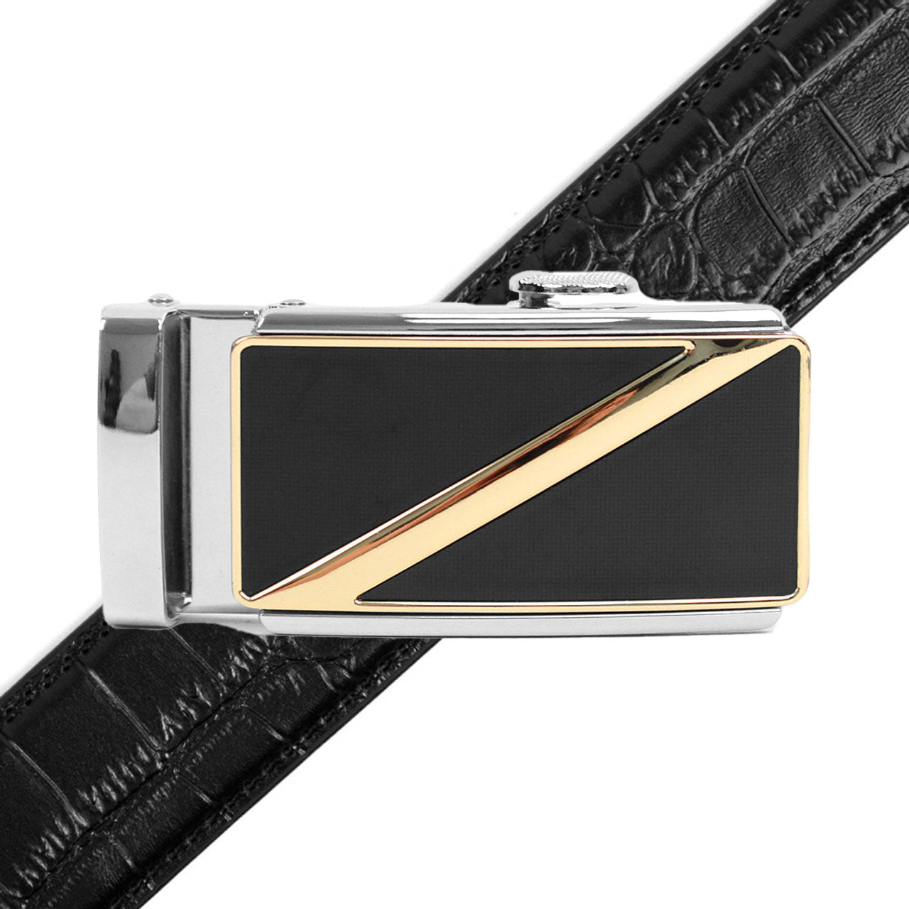 Men's Genuine Leather Sliding Buckle Ratchet Belt MGLBB17 - Bundle Bus