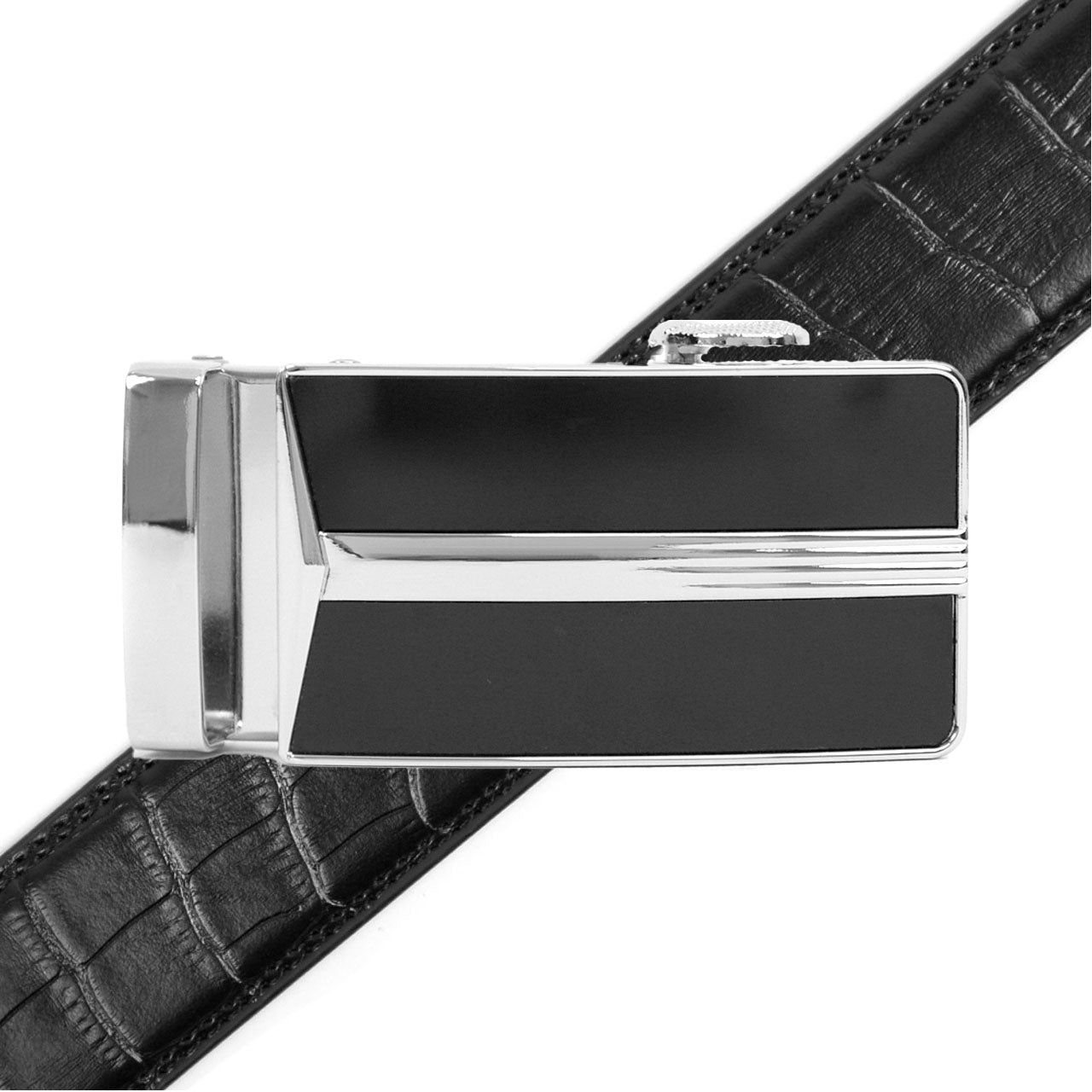 Men's Genuine Leather Sliding Buckle Ratchet Belt - MGLBB18 - Bundle Bus