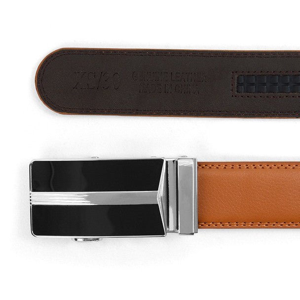 Men's Genuine Leather Sliding Buckle Ratchet Belt - MGLBB18 - Bundle Bus