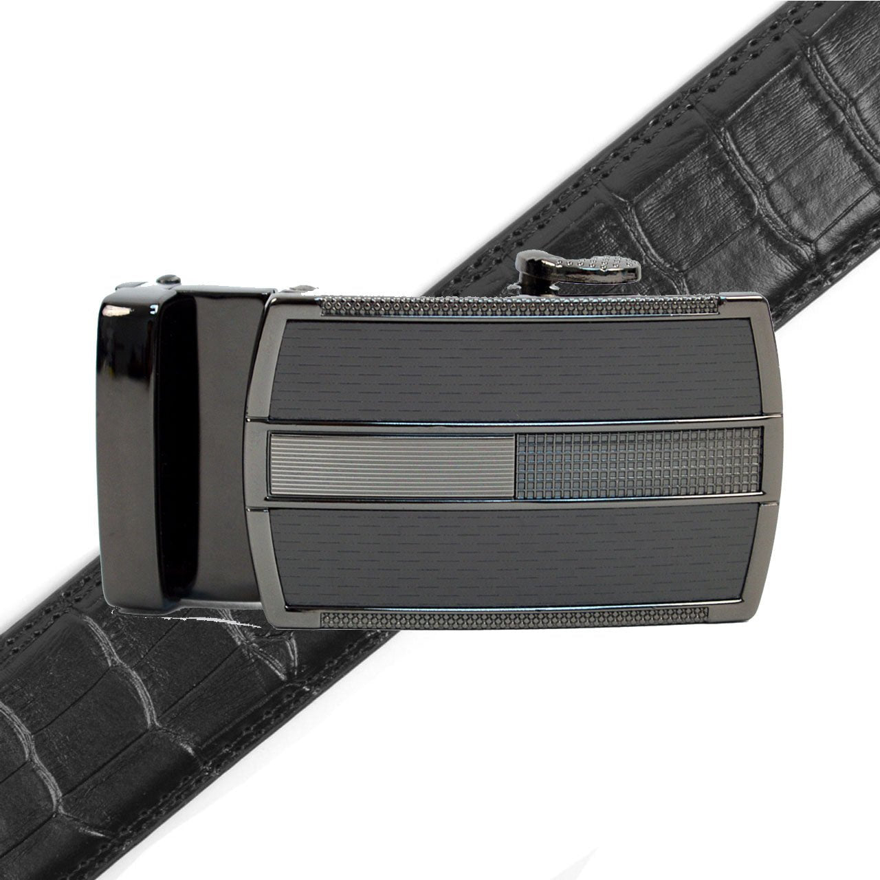 Men's Genuine Leather Sliding Buckle Ratchet Belt MGLBB19 - Bundle Bus