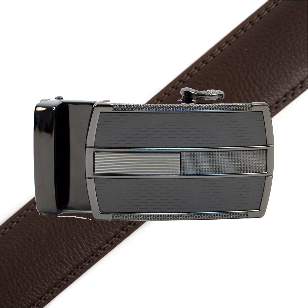 Men's Genuine Leather Sliding Buckle Ratchet Belt MGLBB19 - Bundle Bus