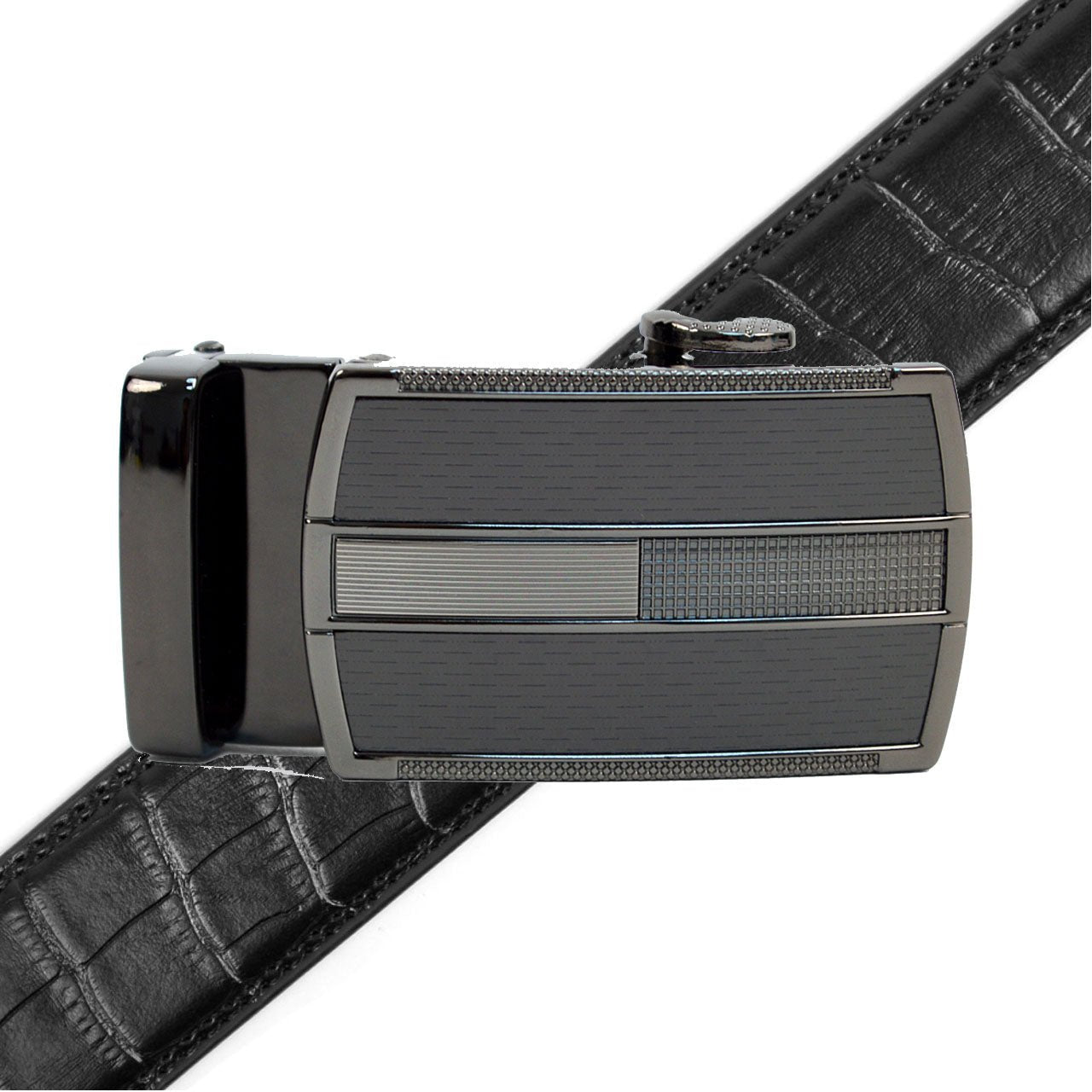 Men's Genuine Leather Sliding Buckle Ratchet Belt MGLBB19 - Bundle Bus