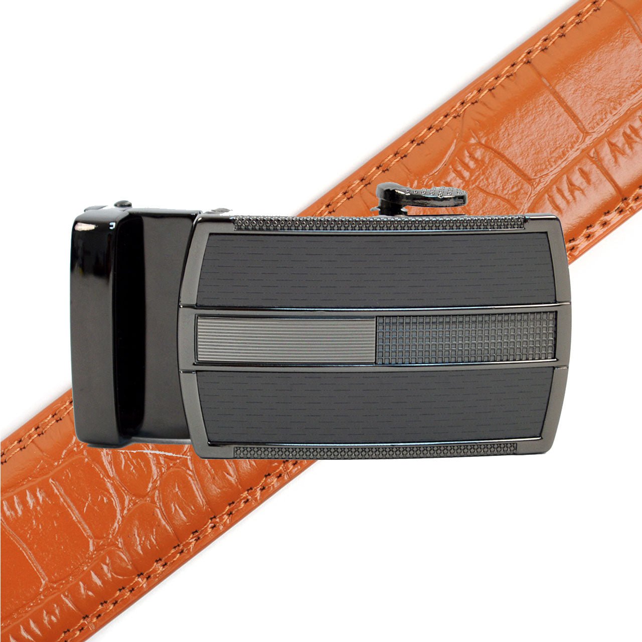Men's Genuine Leather Sliding Buckle Ratchet Belt MGLBB19 - Bundle Bus
