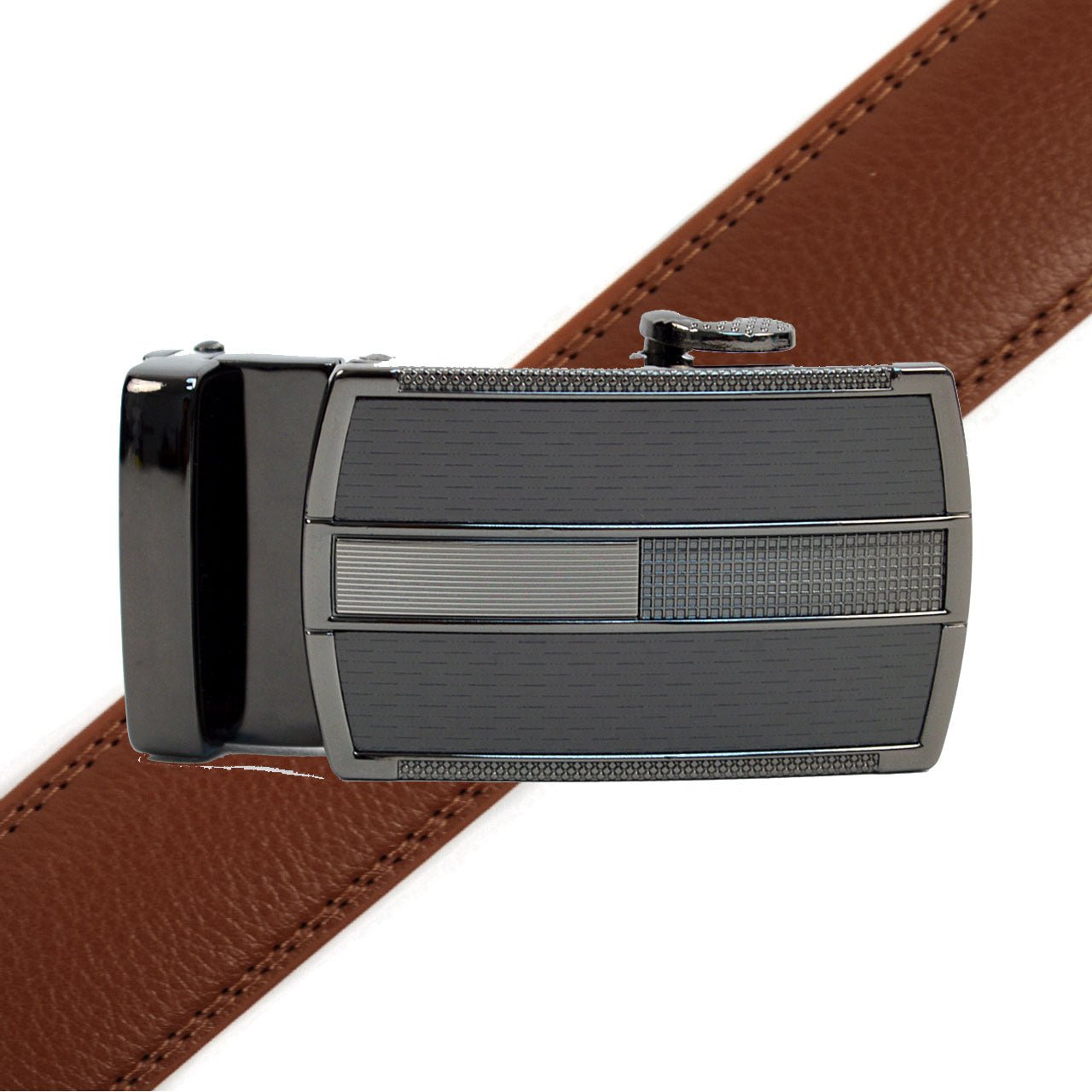 Men's Genuine Leather Sliding Buckle Ratchet Belt MGLBB19 - Bundle Bus