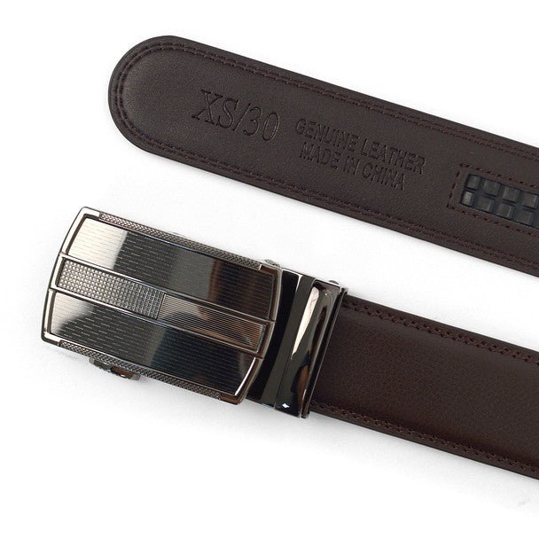 Men's Genuine Leather Sliding Buckle Ratchet Belt MGLBB19 - Bundle Bus