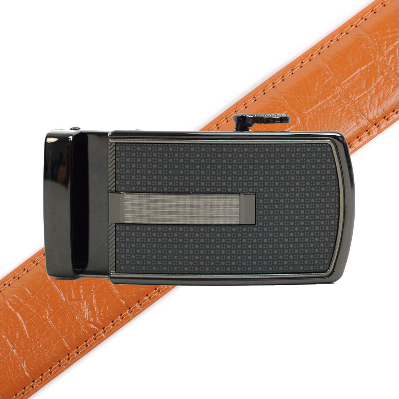 Men's Genuine Leather Sliding Buckle Ratchet Belt MGLBB20 - Bundle Bus