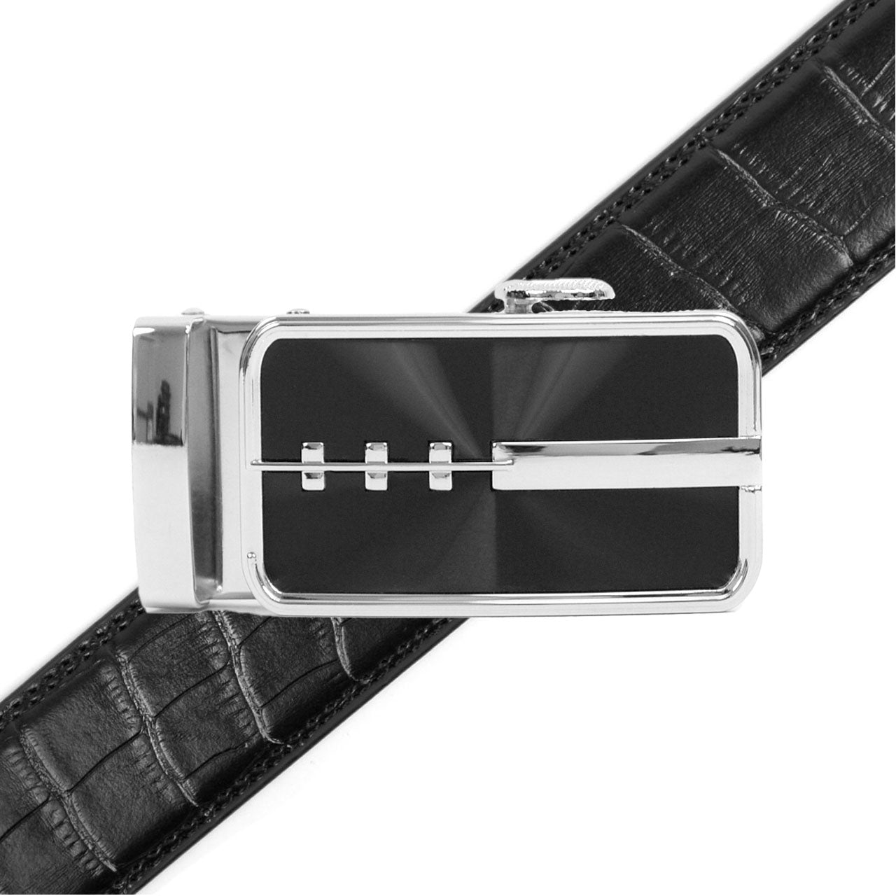 Men's Genuine Leather Sliding Buckle Ratchet Belt MGLBB23 - Bundle Bus