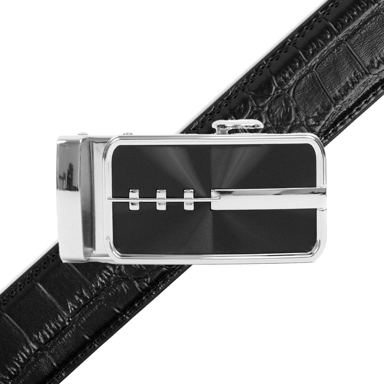 Men's Genuine Leather Sliding Buckle Ratchet Belt MGLBB23 - Bundle Bus