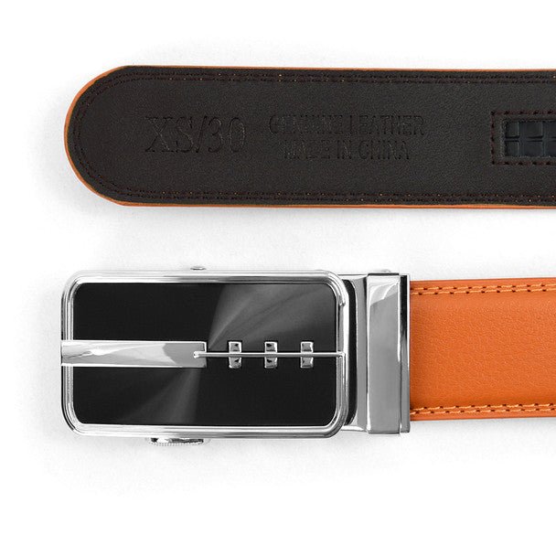 Men's Genuine Leather Sliding Buckle Ratchet Belt MGLBB23 - Bundle Bus
