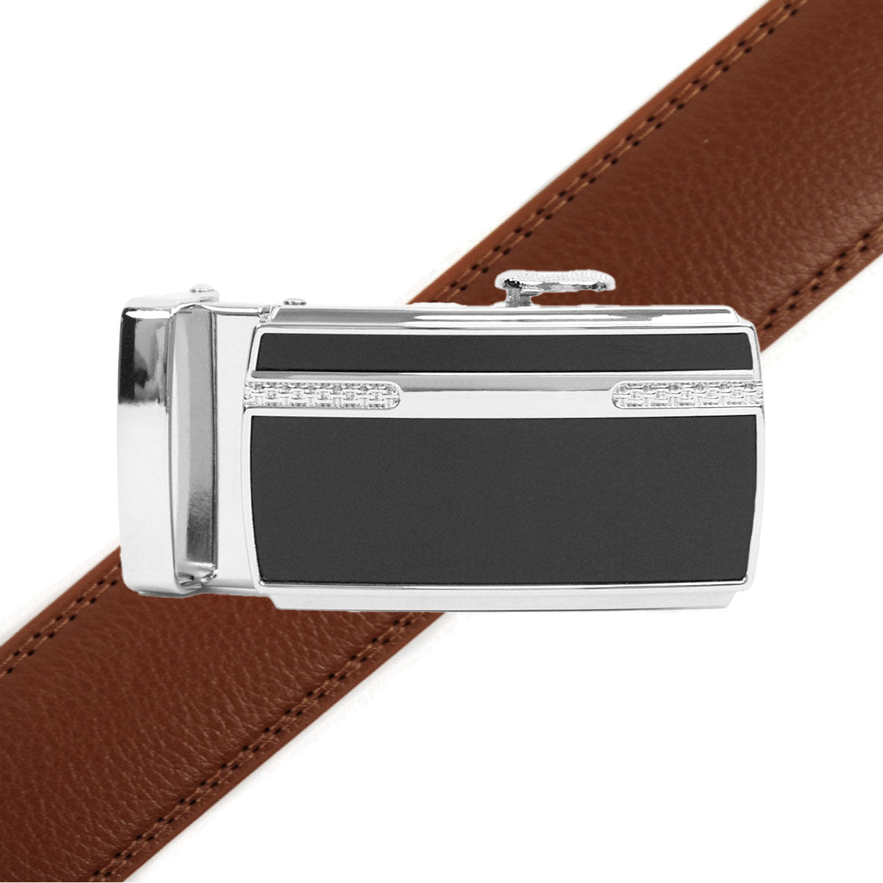 Men's Genuine Leather Sliding Buckle Ratchet Belt MGLBB24 - Bundle Bus