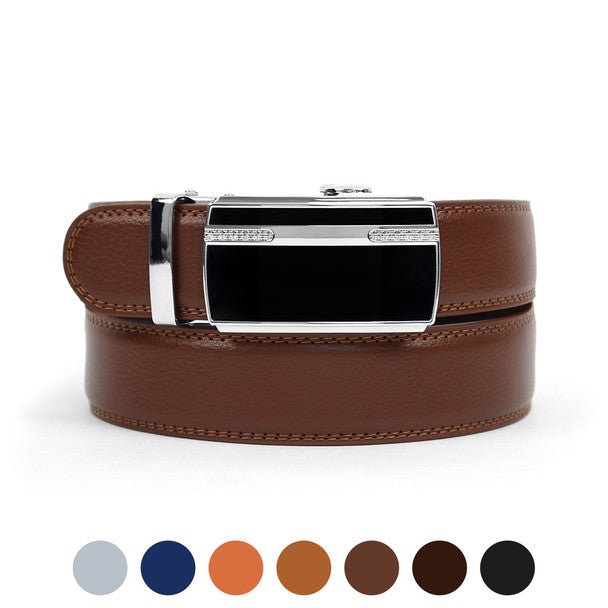 Men's Genuine Leather Sliding Buckle Ratchet Belt MGLBB24 - Bundle Bus